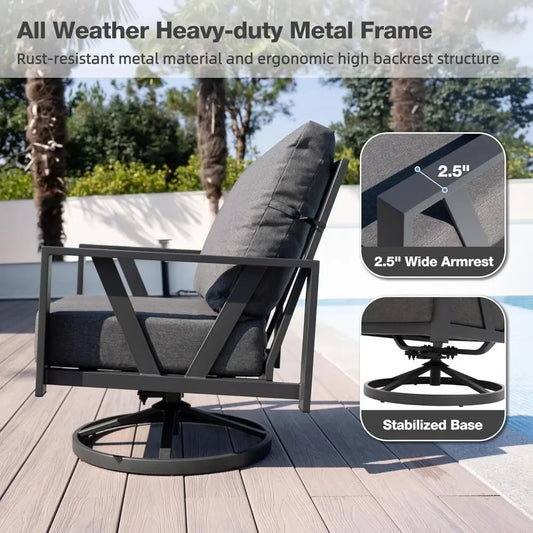 Outdoor Patio Swivel Rocking Chairs Set, 3 Pieces Outdoor Bistro Set with Coffee Table – for Balcony, Yard & Deck Use