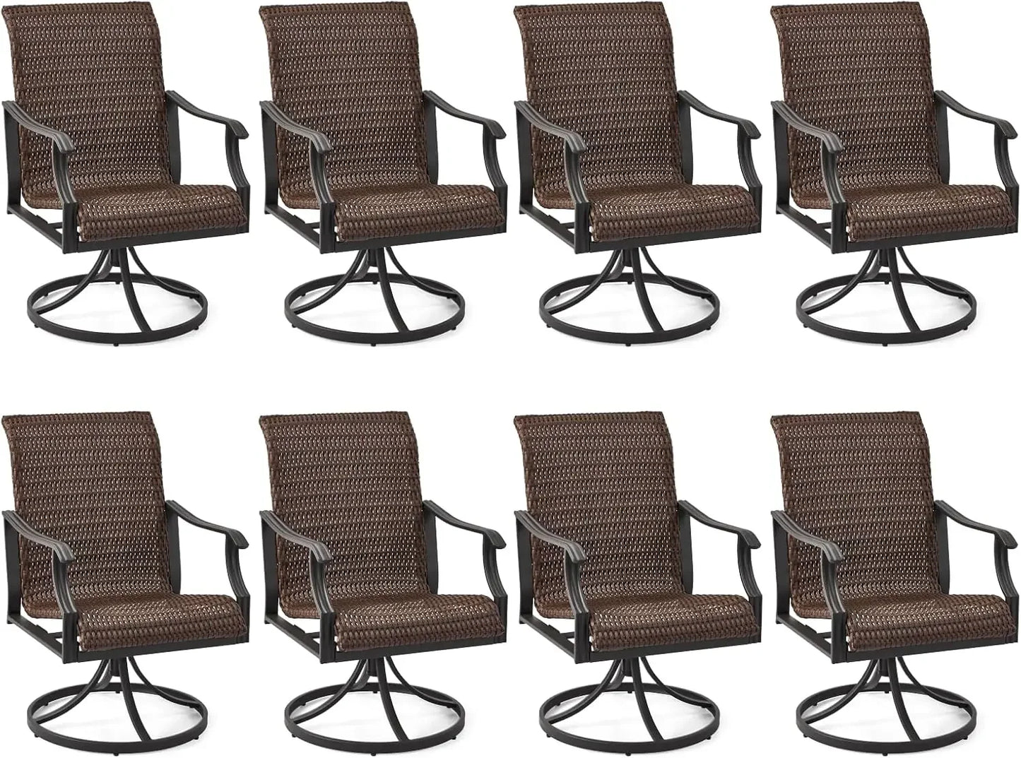 Patio Wicker Swivel Chair Set of 2, Heavy Duty Outdoor Dining with 23.5'' High Back, Extra-Large Water-Fall Seat
