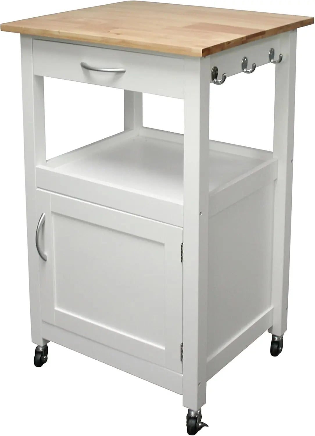 Kitchen Island Cart on Wheels with Drawer, Storage Cabinet, Shelf and Natural Solid Hardwood Top,