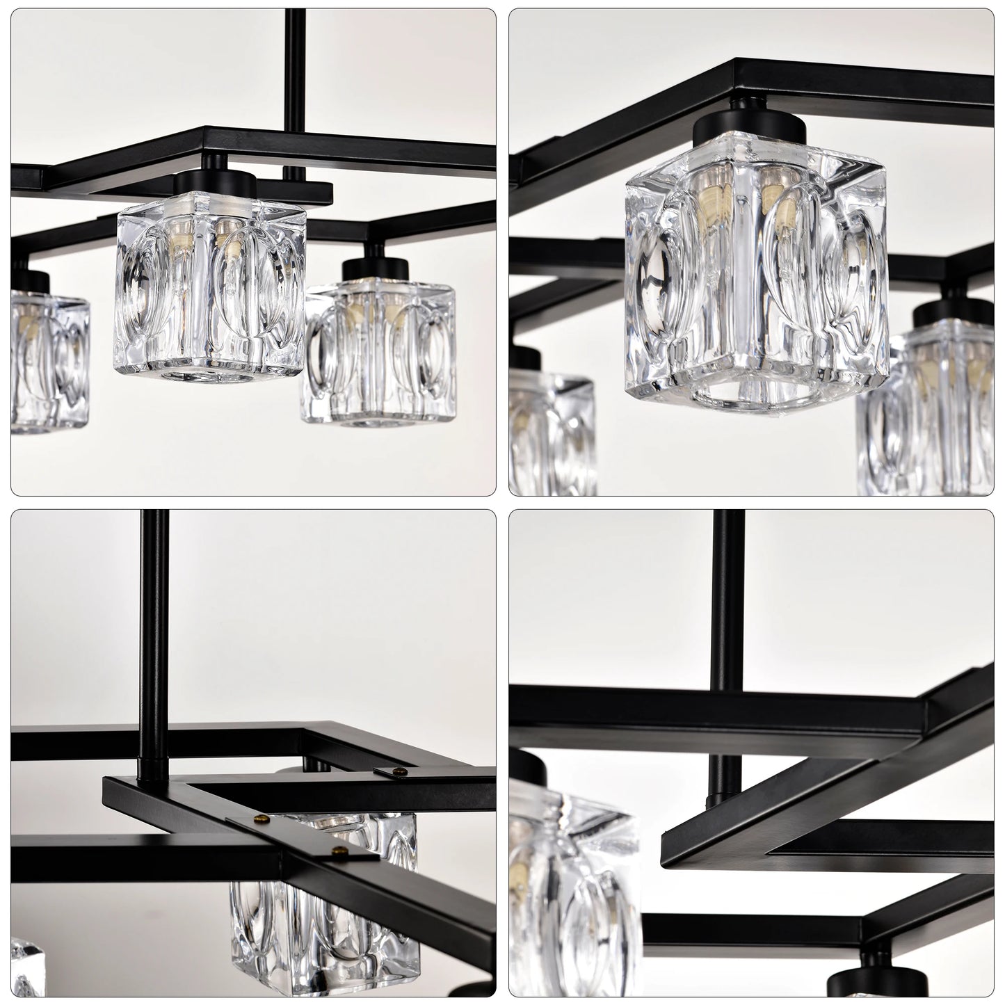 Matte Black Crystal Chandelier for Dining Room, 8-Light Kitchen Chandelier Light Fixture Modern Metal Industrial Chandeliers for