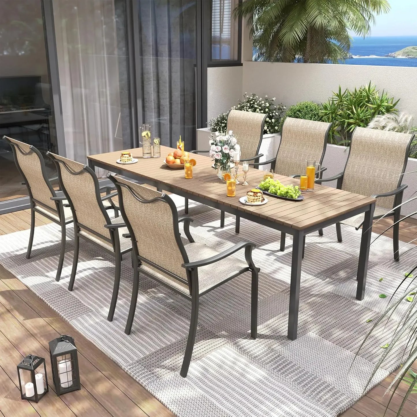 Patio Dining Chairs Set of 4, High Back Wide Seat Outdoor Furniture Chairs with All Weather Breathable Textilene