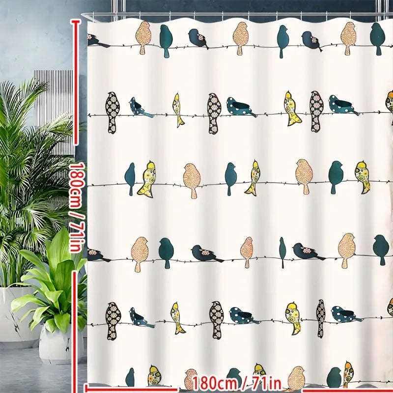 Birds Shower Curtain, Multi - Colorful Floral Bird Pattern - Whimsical & Playful Bird Shower Curtain - Farmhouse, Coastal