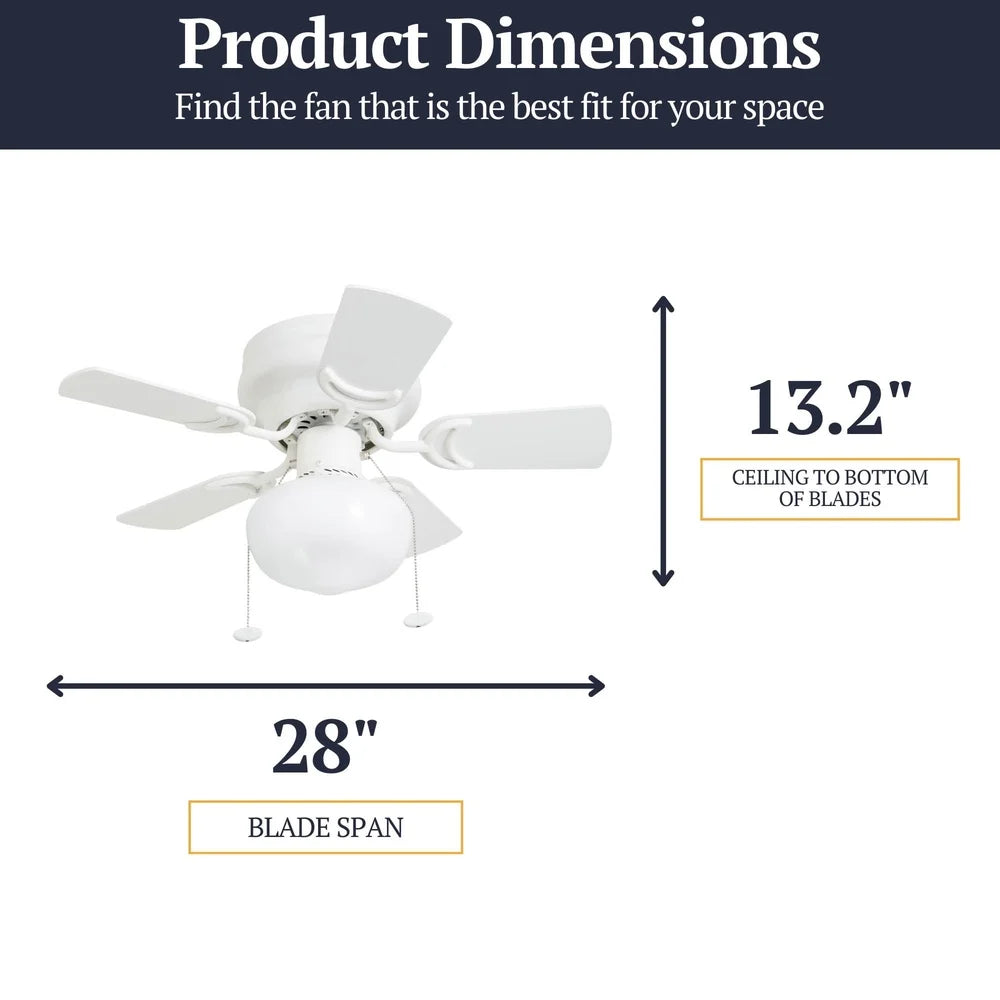 Hero 28" White Low Profile Ceiling Fan with Light