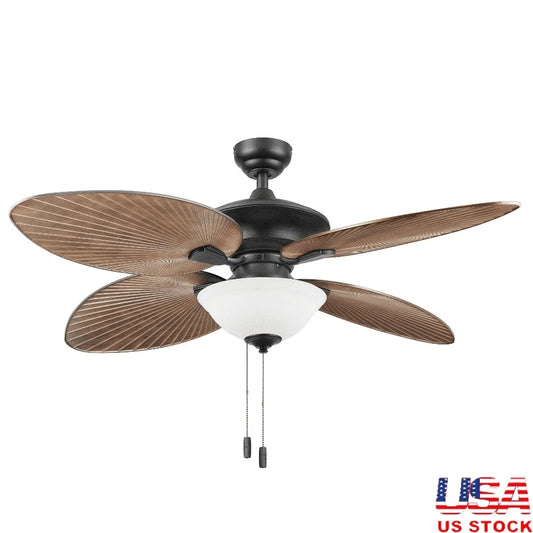 52 Inch Indoor Outdoor Ceiling Fan with Light Pull Chains Reversible Motor Dimmable Frosted Glass Bowl Efficient Air Circulation