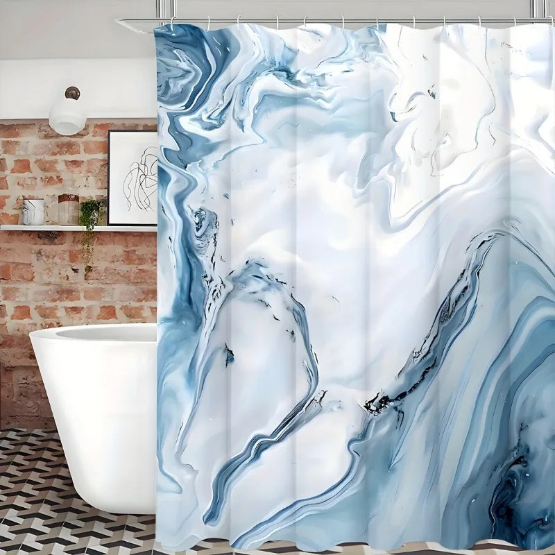Blue Marble Shower Curtain, Modern Ombre Fabric Cloth Shower Curtains For Luxury Bathroom Decor