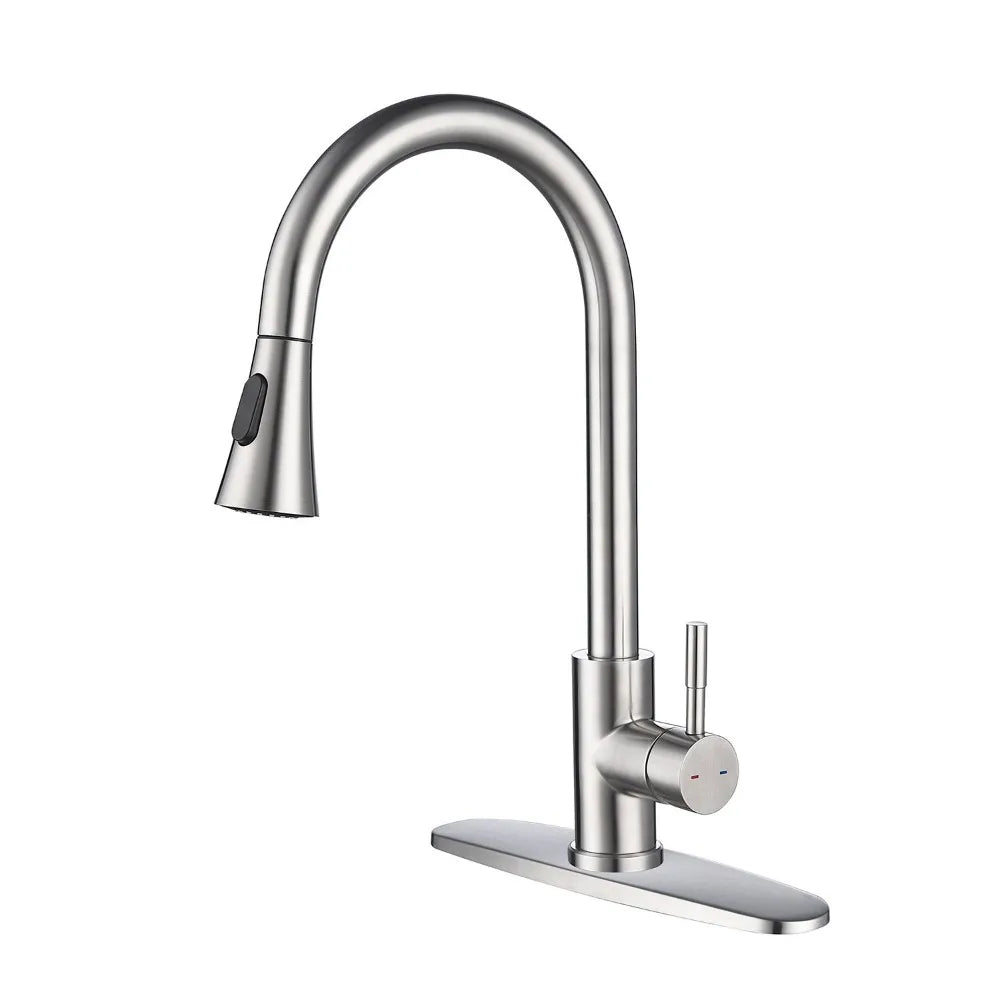 Single handle high arc brushed nickel pull kitchen faucet, stainless steel kitchen sink faucet, with pull-down spray faucet
