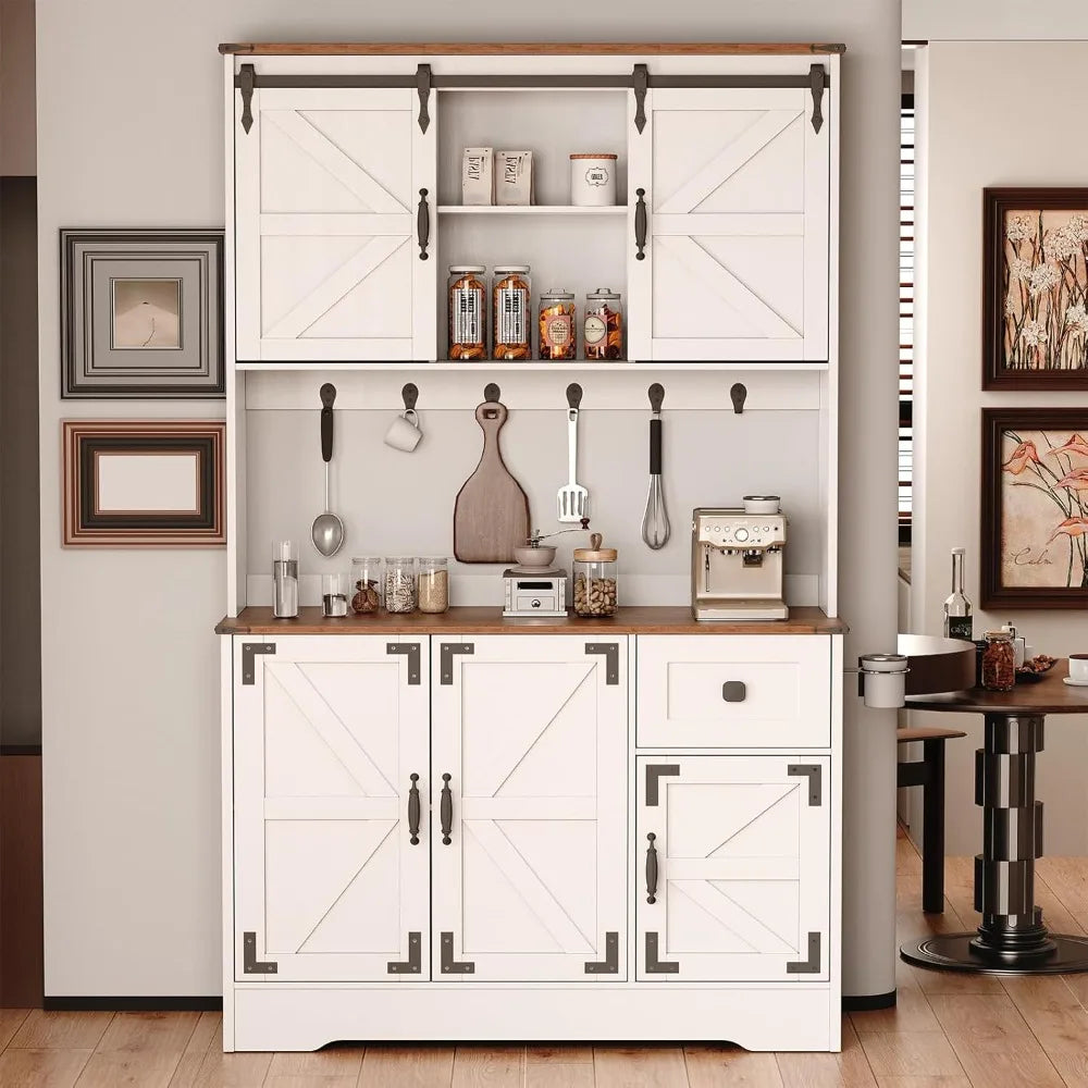 71" Kitchen Pantry Cabinet, Modern Kitchen Hutch Food Pantry with Charging Station and Microwave Stand, Pantry Storage Cabinets