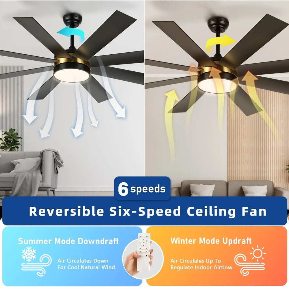 60 Inch Modern LED Ceiling Fan Remote Control Indoor Outdoor Whisper Quiet 6 Speed Lighting Options Memory Function Stylish