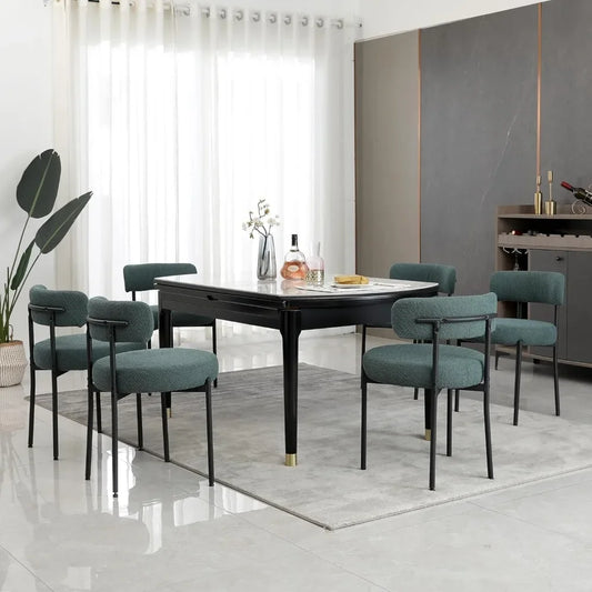 Dining Chairs Set of 6,Upholstered Kitchen Dining Room Chairs, Mid-Century Modern Curved Backrest Chairs