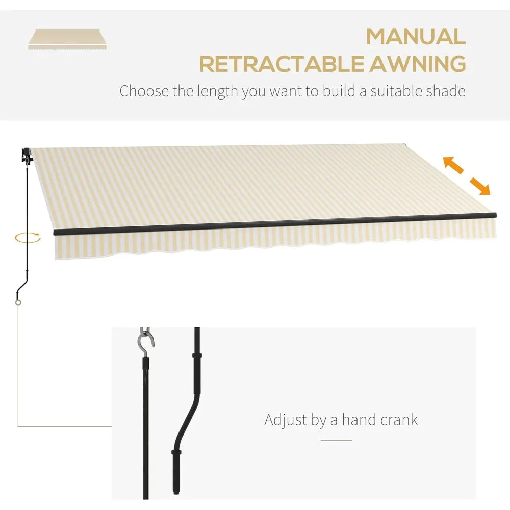 13' x 10' retractable awning, patio awning sunshade shelter with manual crank handle, 280gsm uv resistant fabric and aluminum f