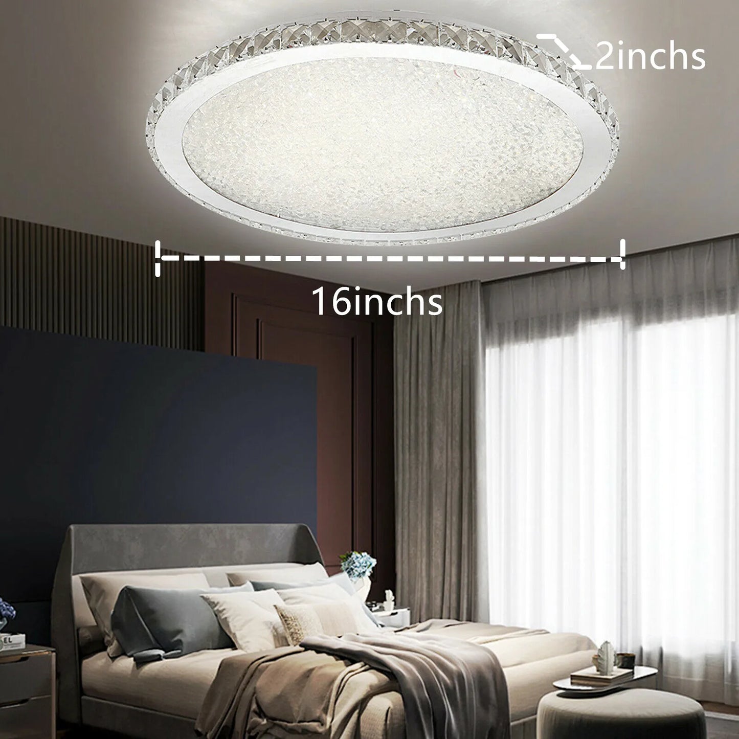 16" Modern Crystal Ceiling Light Pendant Lamp Luxury Embedded Installation Round LED Chandelier Raindrop Design