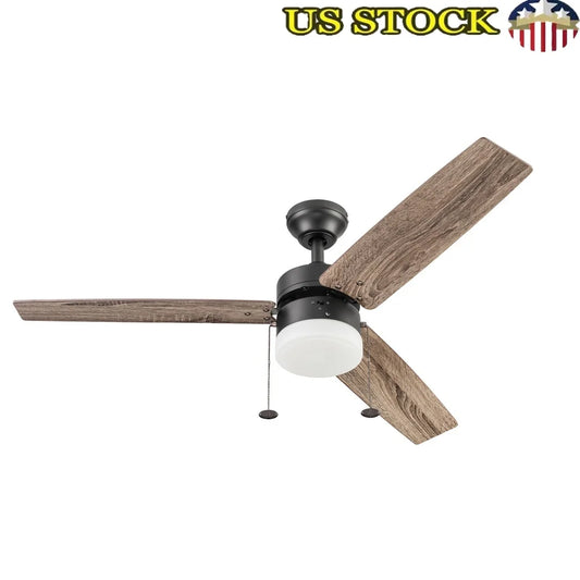 48 Inch Modern Ceiling Fan with Light Pull Chains Reversible Blades Energy Saving Quiet Performance Indoor Use LED Bulbs