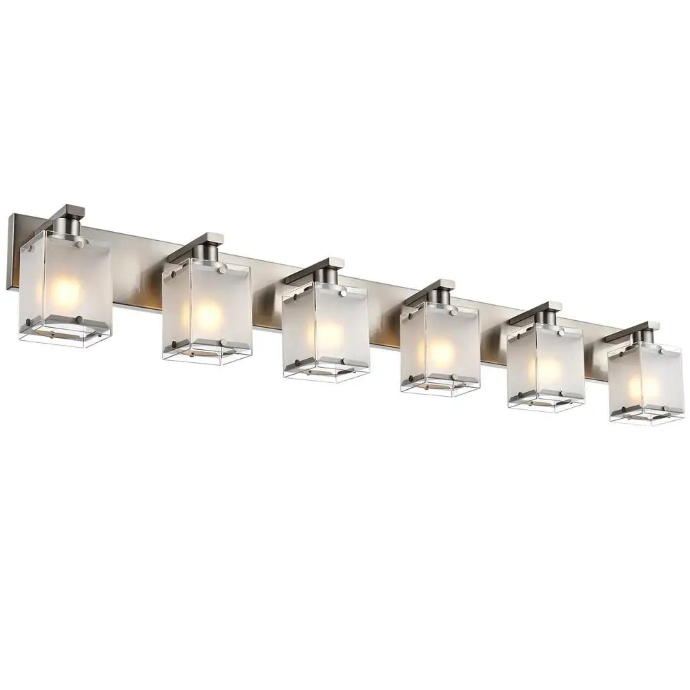 Modern Black Bathroom Vanity Light Fixture with 6 Frosted Glass Rectangular Shades