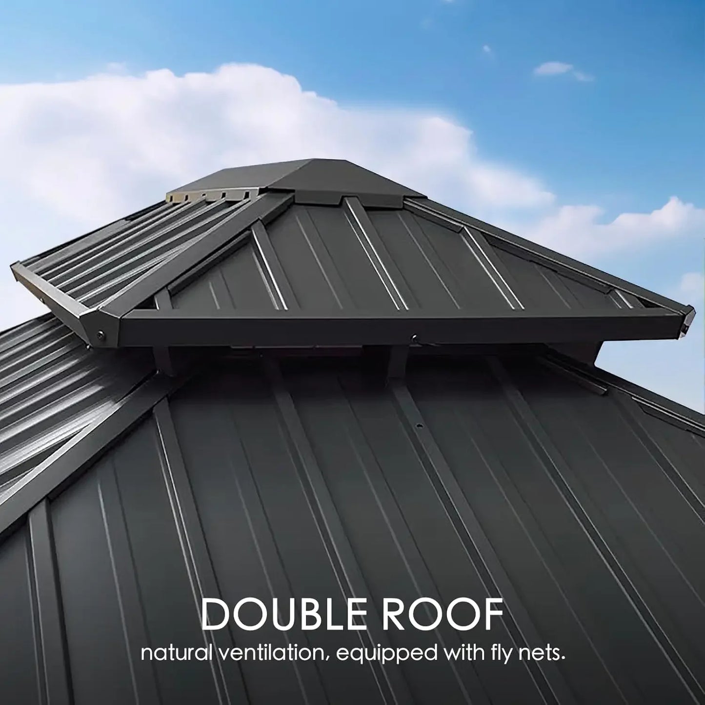 12’x12’ Hardtop Gazebo, Outdoor Permanent Metal Pavilion with Netting for Patio, Deck and Lawn (12ft x 12ft)