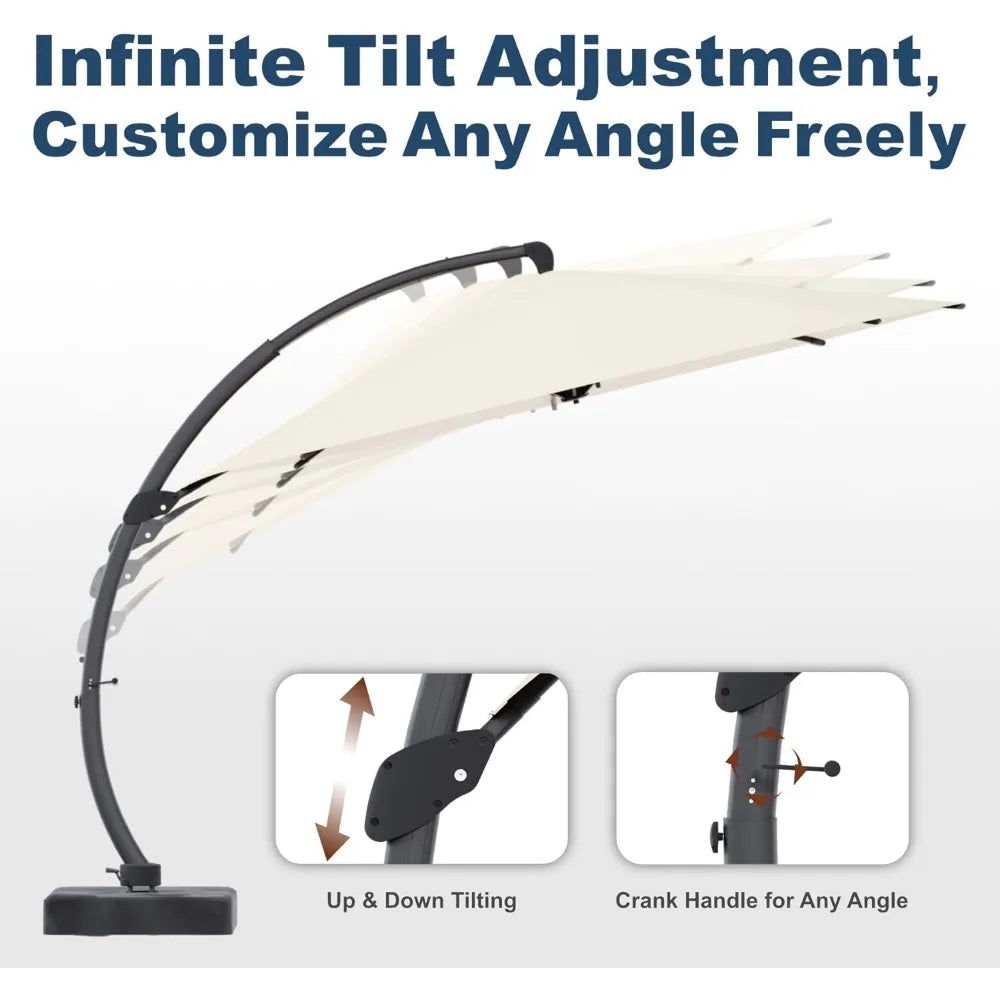 11FT Cantilever Umbrella with Base Large Curvy Outdoor Aluminum Offset Umbrella w/ 360° Rotation, UV Resistant Canopy for Patio