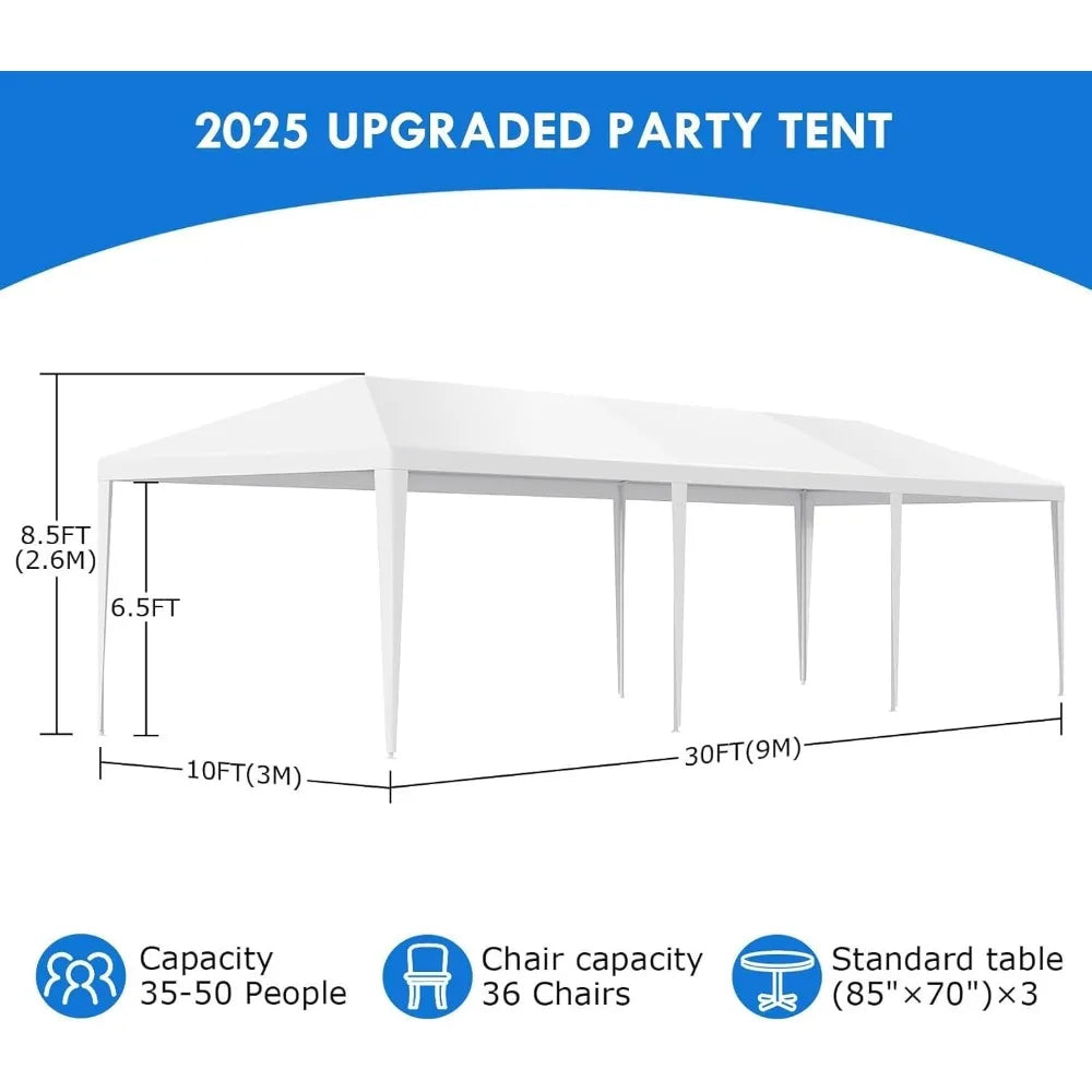 2025 Upgraded 10'x30' Party Tent, Outdoor Tents for Parties, Wedding, Birthday, Large Canopy Tent with Walls and Transparent Win