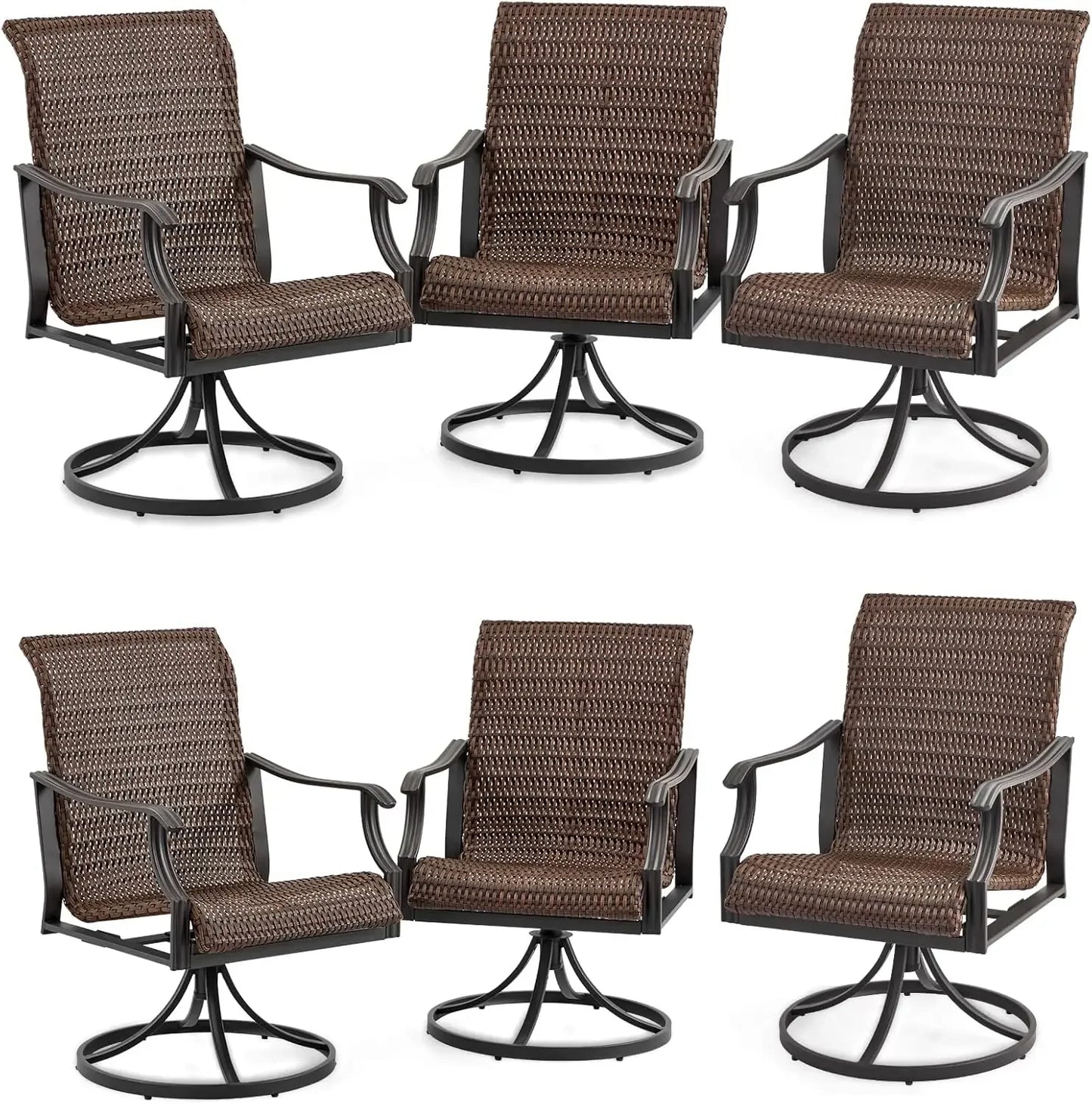 Patio Wicker Swivel Chair Set of 2, Heavy Duty Outdoor Dining with 23.5'' High Back, Extra-Large Water-Fall Seat