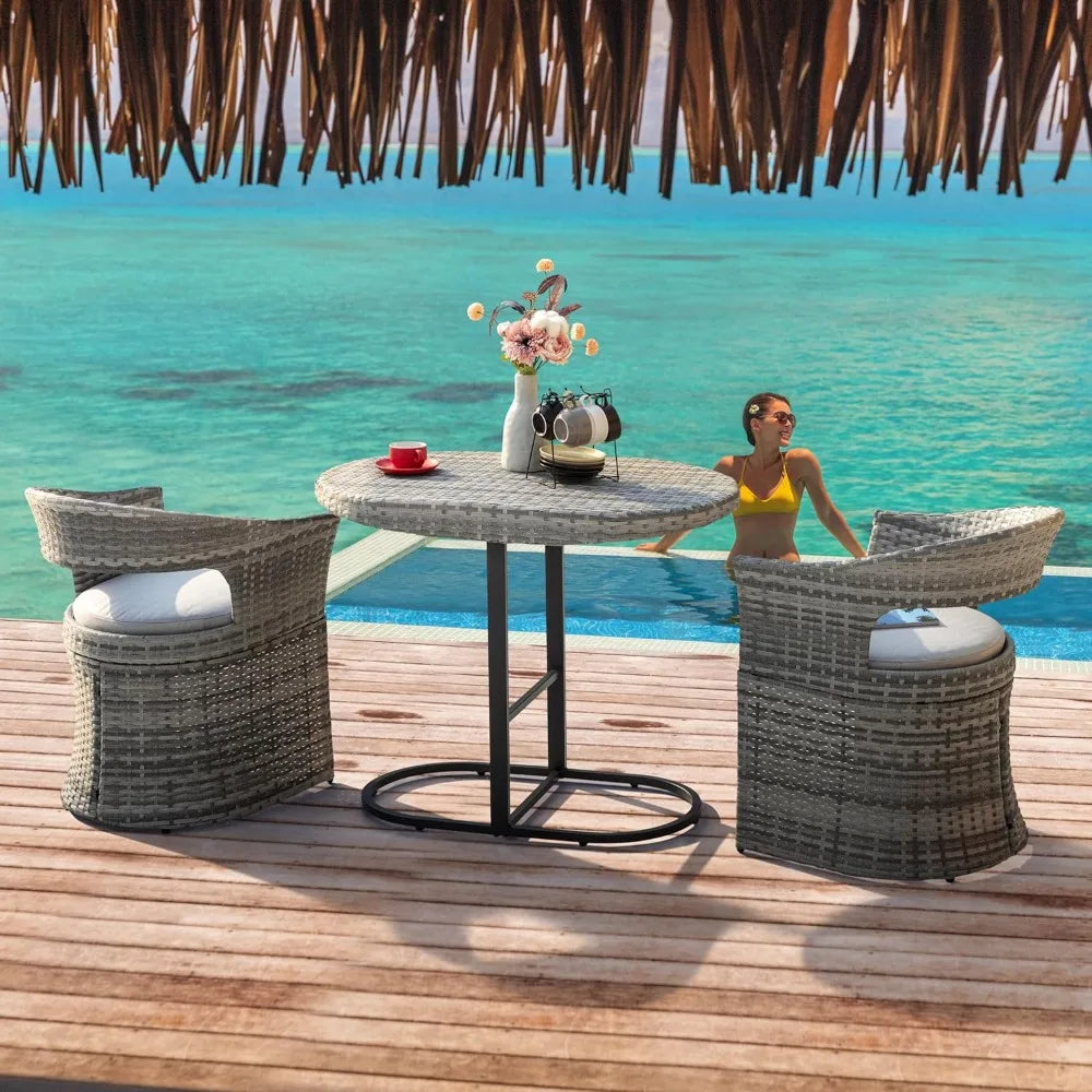 3 Piece Outdoor Patio Bistro Set, Patio Furniture Set for 1 Iron Patio Table and 2 Dining Chairs, Balcony Furniture Patio Table