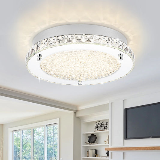 Modern Crystal LED Flush Mount Chandelier - Dimmable Ceiling Light for Kitchen, Bedroom, Bathroom,Hallway