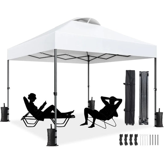 10x10ft 1-Person Setup Pop Up Canopy Tent - Easy Outdoor Sun Shade for Events, Parties, Camping, Gazebo with Wheel Cover Bag