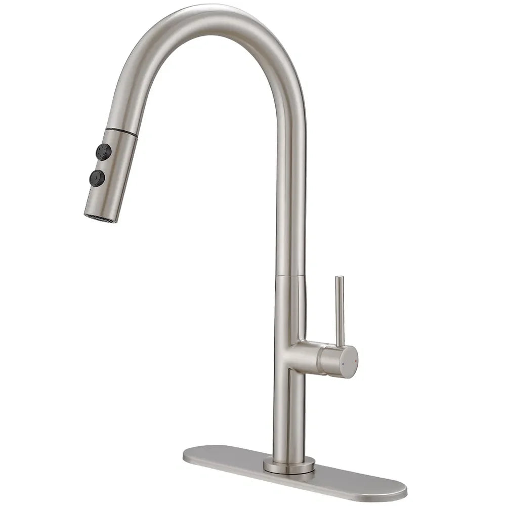 Pull down kitchen faucet, streamlined design, dual function nozzle, high-quality components, 360 degree rotating faucet