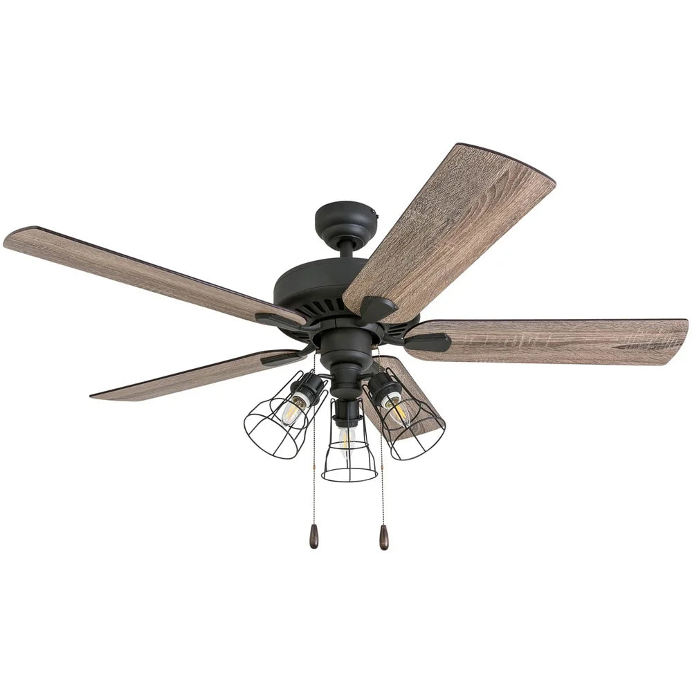 52 Inch Bronze Ceiling Fan with 5 Blades LED Light Kit Quiet Motor Reversible Airflow Medium Rooms Energy Efficient