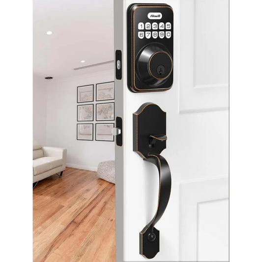 Keyless Entry Door Lock Set,  Electronic Keypad Deadbolt with 2 Handles, Front Door Handle Lever Sets, Auto Lock,Code Door Lock,