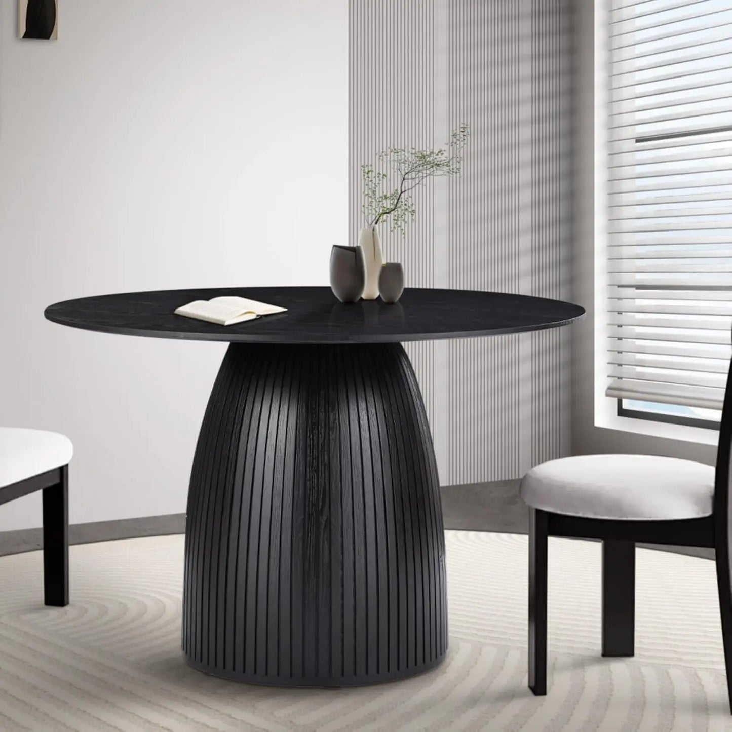 43" Mid-Century Modern Farmhouse Round Dining Table for 4-5 - Wooden Pedestal Base with MDF Table Top, Compact Kitchen
