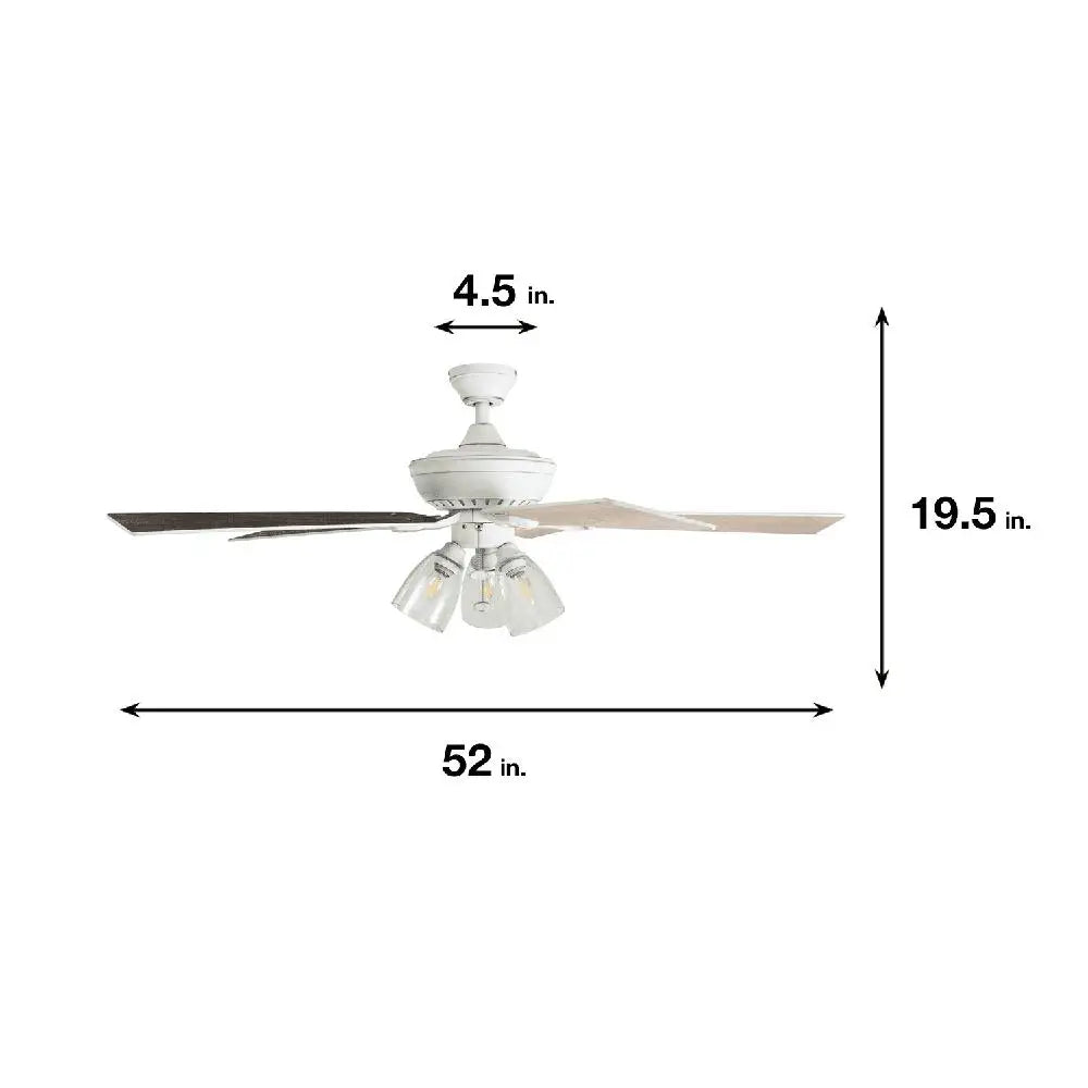 52 Inch Distressed Ceiling Fan with 5 Blades Seeded Glass Light Kit Quiet Reversible Motor Home Décor