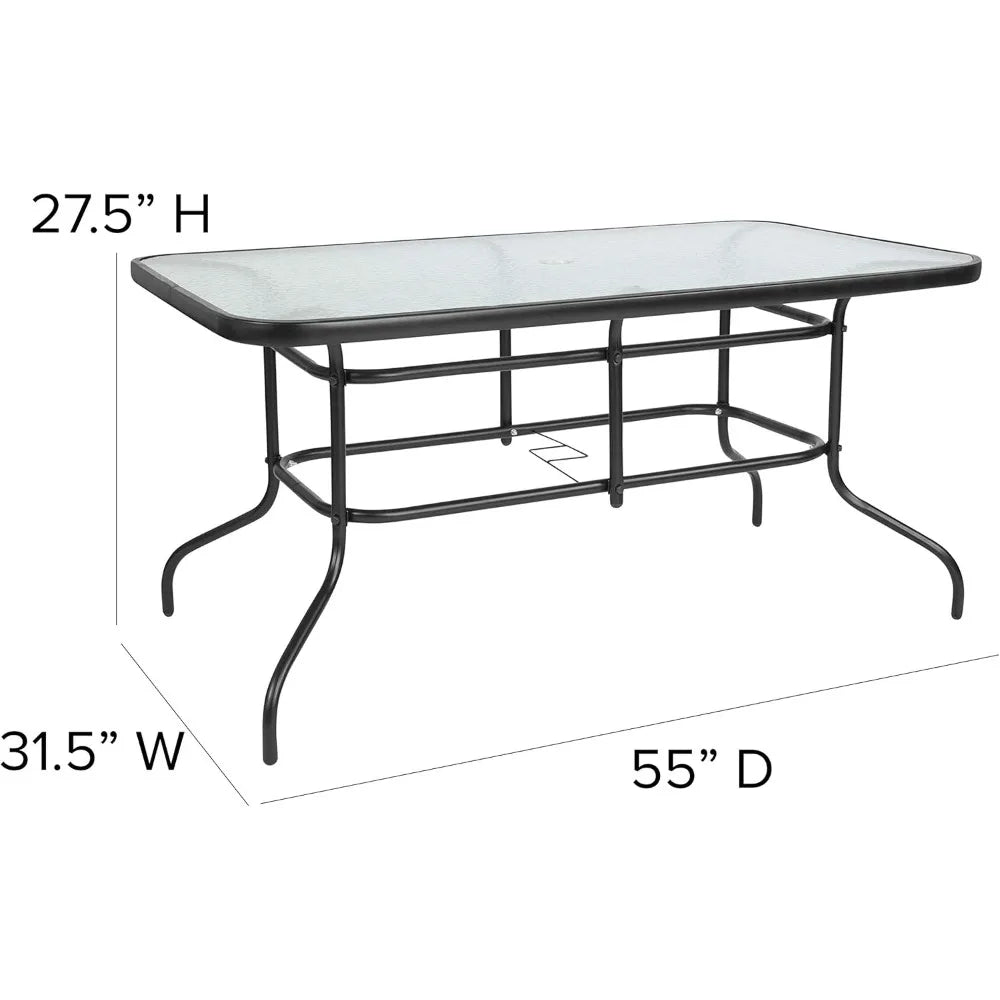 7-Piece Glass Patio Table and Chairs Set, with Rectangular Table and 6 Slat Back Patio Chairs, Outdoor Patio Dining Set