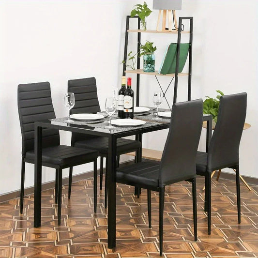 Dining Room Table Set 5-piece kitchen with 4 faux leather metal-framed chairs