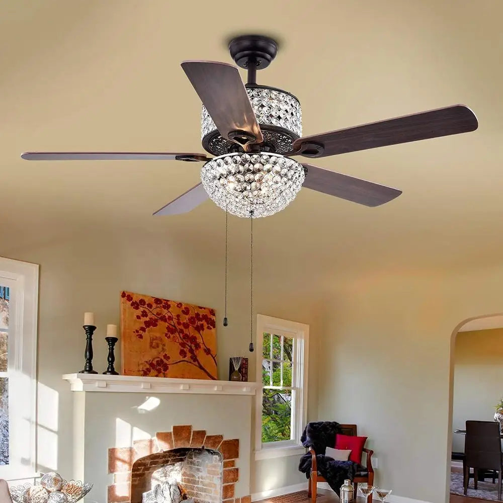 52 inch 6 Light Crystal Ceiling Fan Chandelier Antique Bronze Remote Control Multi Speed Indoor Lighting Home Decor
