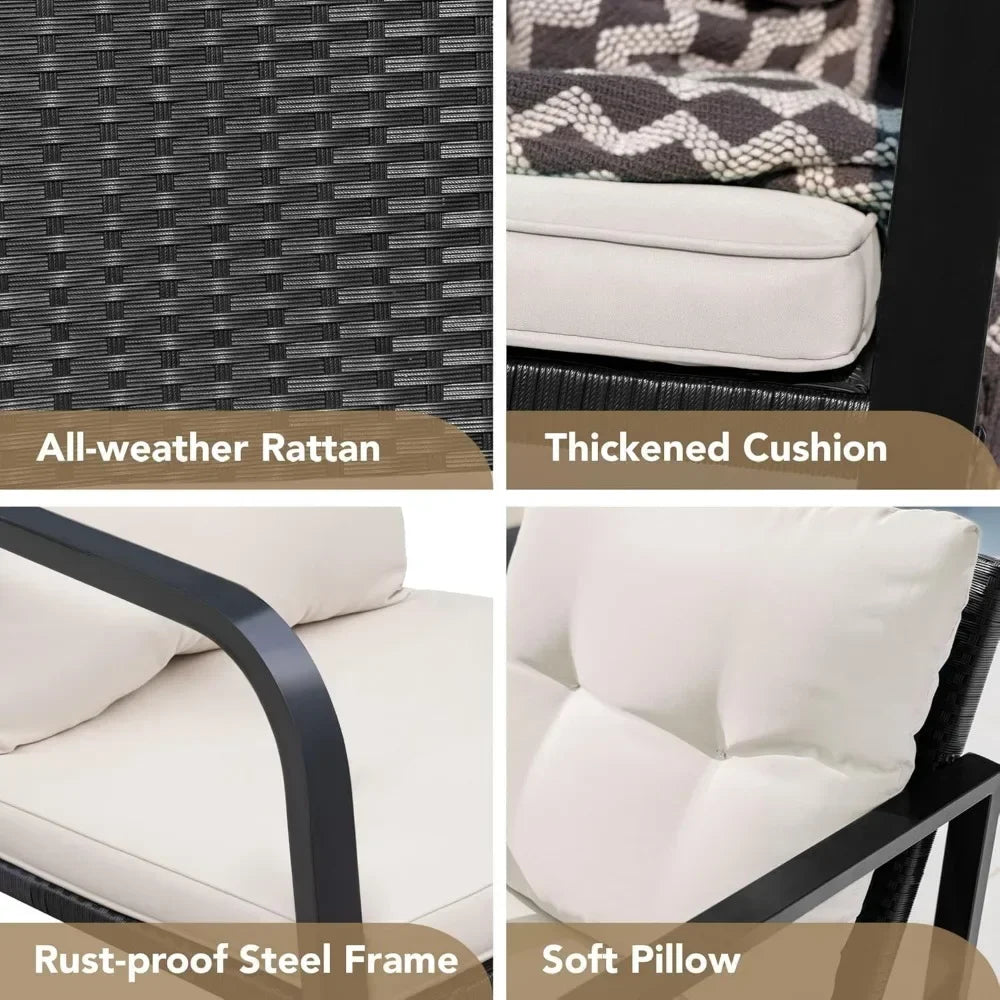 Piece Rocking Bistro Set Wicker Patio Outdoor Furniture Porch Chairs Conversation Sets with Glass Coffee Table