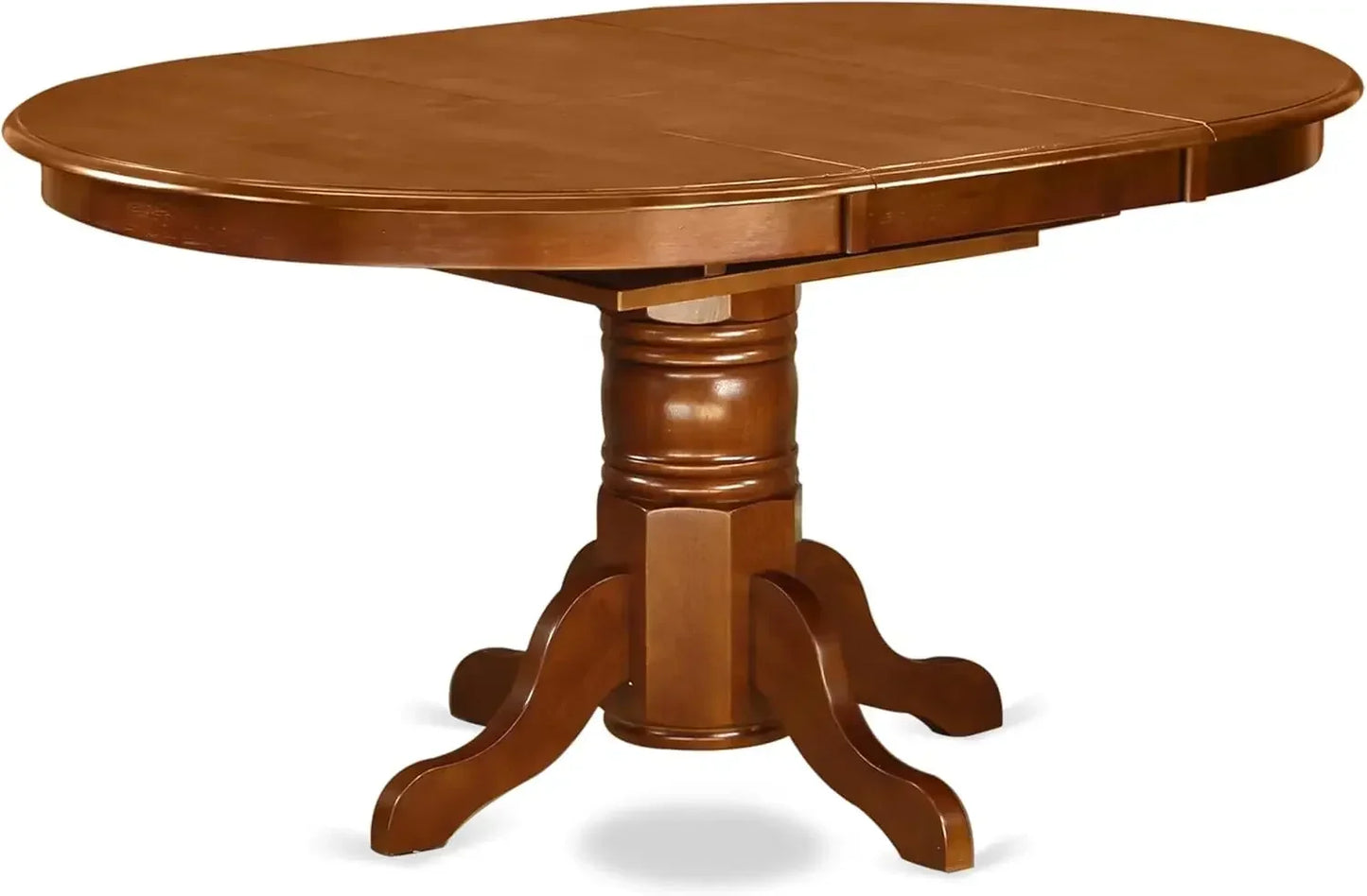 7 Piece Kitchen Set Consist of an Oval Table with Butterfly Leaf and 6 Linen Fabric Dining Room Chairs, 42x60 Inch, Saddle Brown