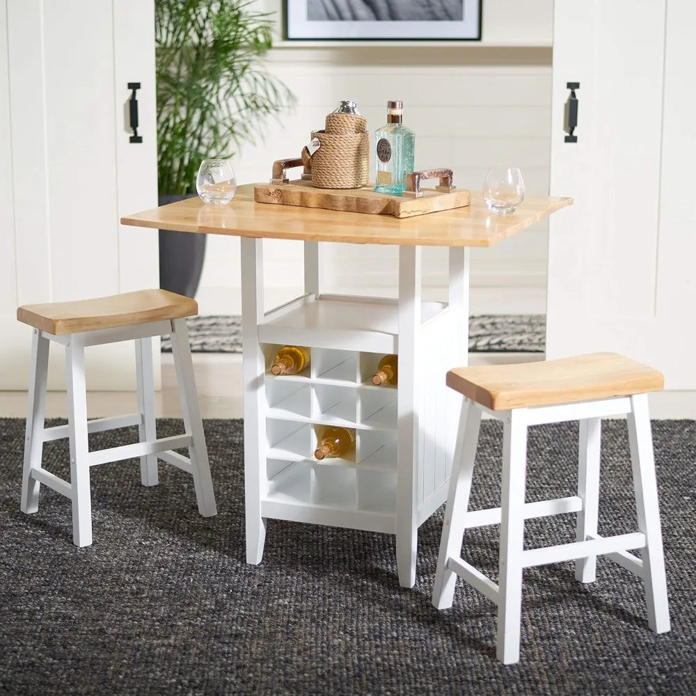 Emeric Collection Ronin Natural and White 3-Piece Drop Leaf-Table-Pub-Set