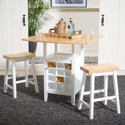 Emeric Collection Ronin Natural and White 3-Piece Drop Leaf-Table-Pub-Set