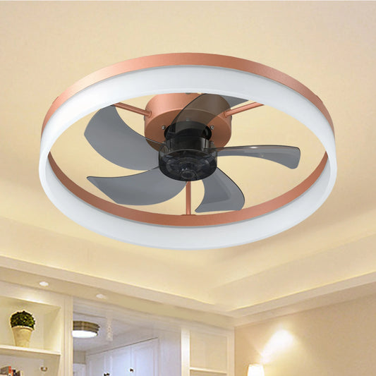 Modern Ceiling Fan with LED Light, Low-Profile Flush Mount,6-Speed Adjustable, Ideal for Bedroom and Living Room （Rose Gold）