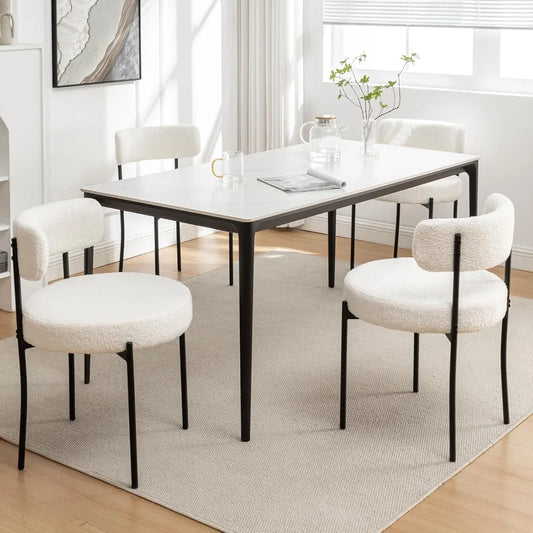 Boucle Dining Chairs Set of 4, Mid Century Modern Dining Room Chairs with Metal Legs, Upholstered Kitchen Chairs for Dining Room