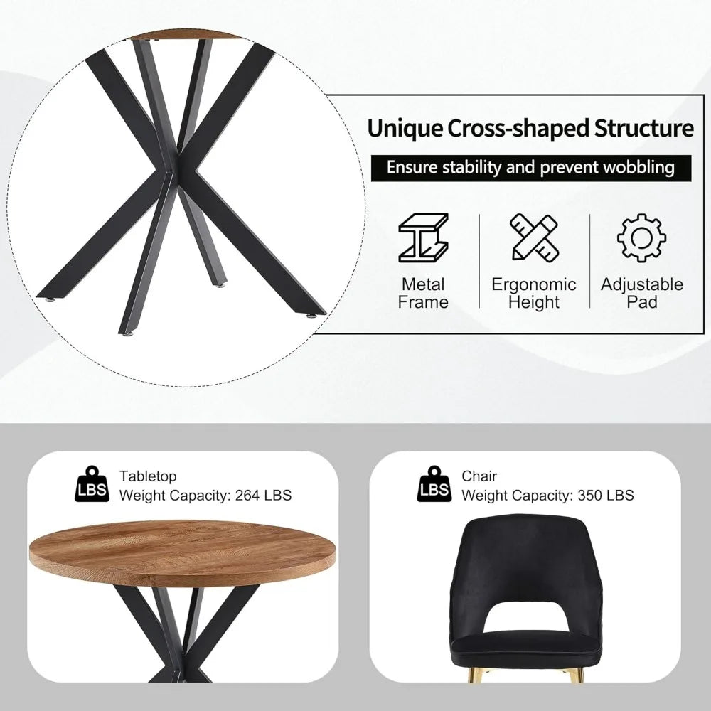 5-Piece Dining Table Set for 4 - Space Saving 37-Inch Round Table and Chairs, 4 Seaters Dining Set with Upholstered Dining Chai