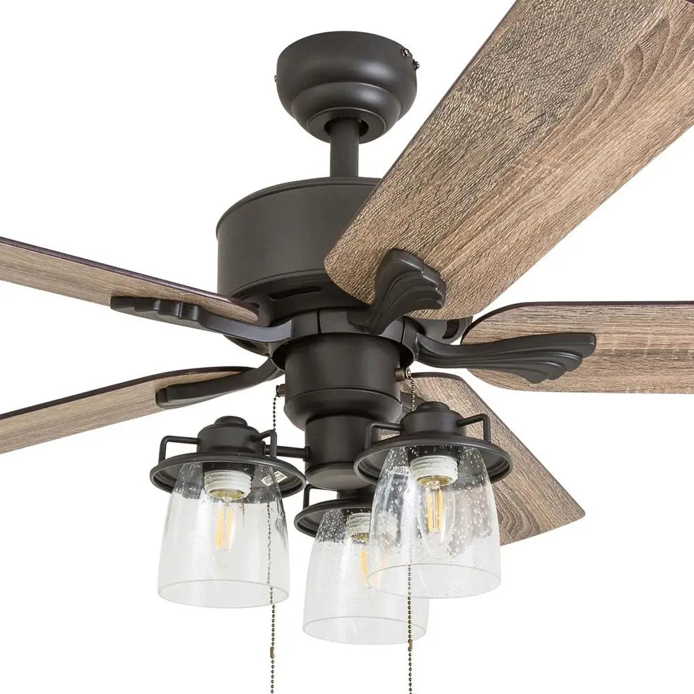 52 Inch River Run Ceiling Fan with Remote Control Reversible Motor Three Speed Settings Light Kit Included Living Room Bedroom