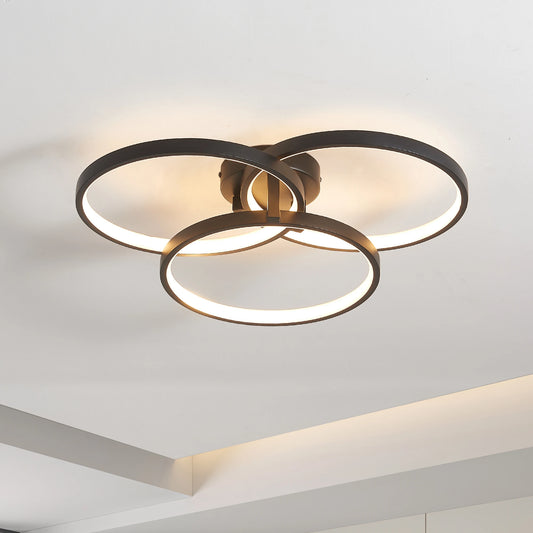 Modern LED Ceiling Light 3-Ring Flush Mount Fixture Black Finish Dimmable for Living Room/Bedroom/Dining Room