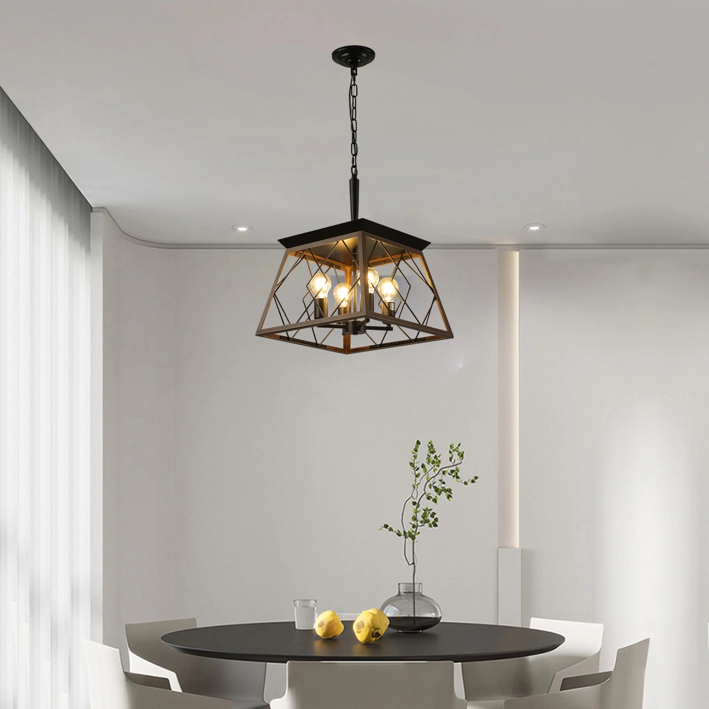 Farmhouse Chandelier 4-Light Retro Chandelier, Suitable for Kitchen, Dining Room, Living Room Walnut Color (No Bulbs)