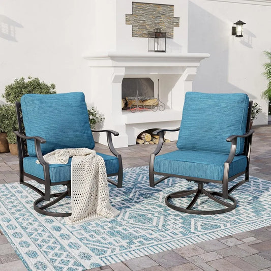 Metal Outdoor Swivel Patio Chairs Set of 2 with 5.75" Extra Thick Cushion, 2 Piece High Back Swivel Rocker Patio Chairs Outdoor
