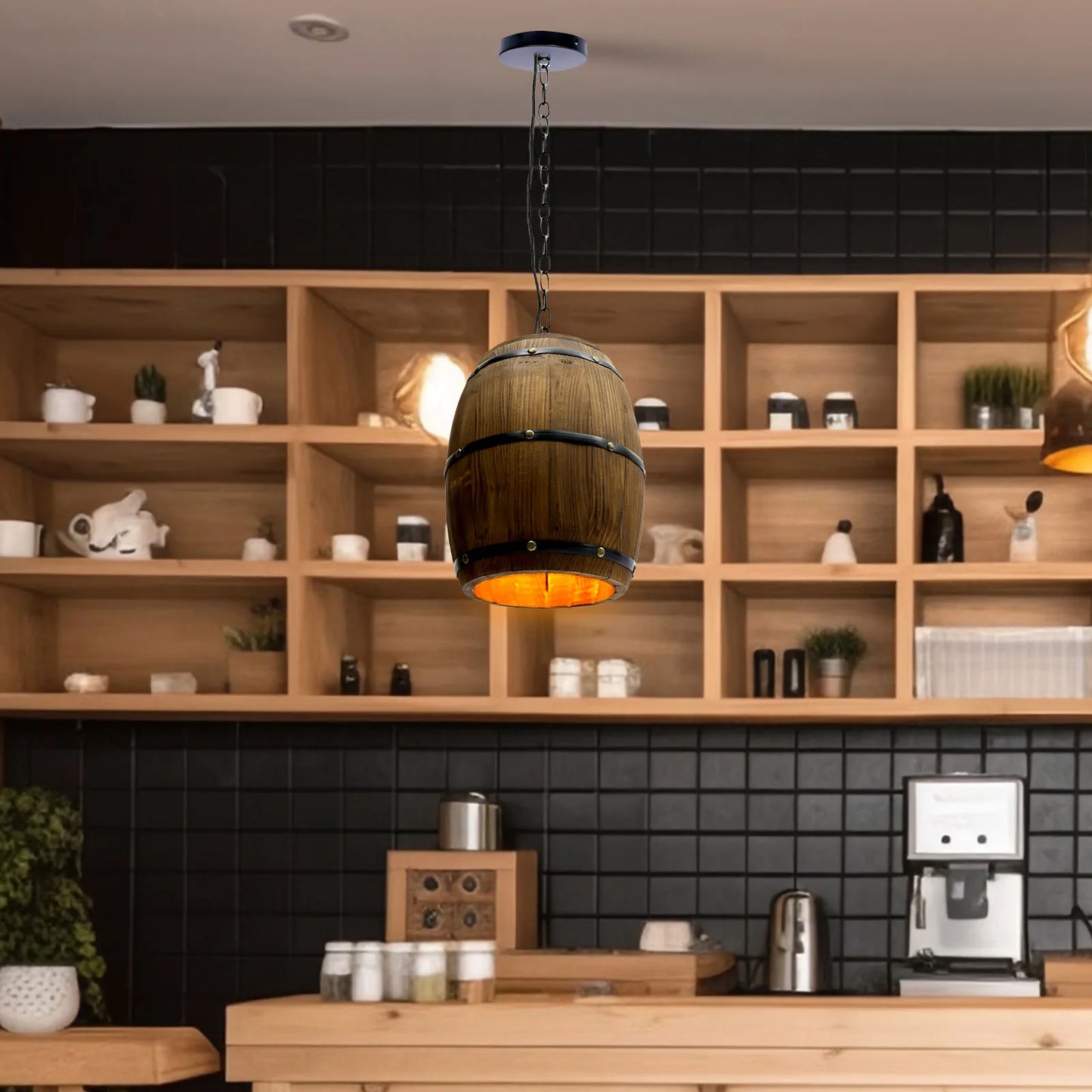 Retro Lamp Fixtures bar Cafe E27 Wood Wine Barrel Hanging Ceiling Lamp For Bedrooms Study Living Room Cafes and Bars