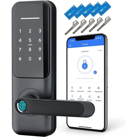 Keyless Fingerprint Smart Door Lock and Handle - Keypad Entry, Electronic Passcode for Front Door