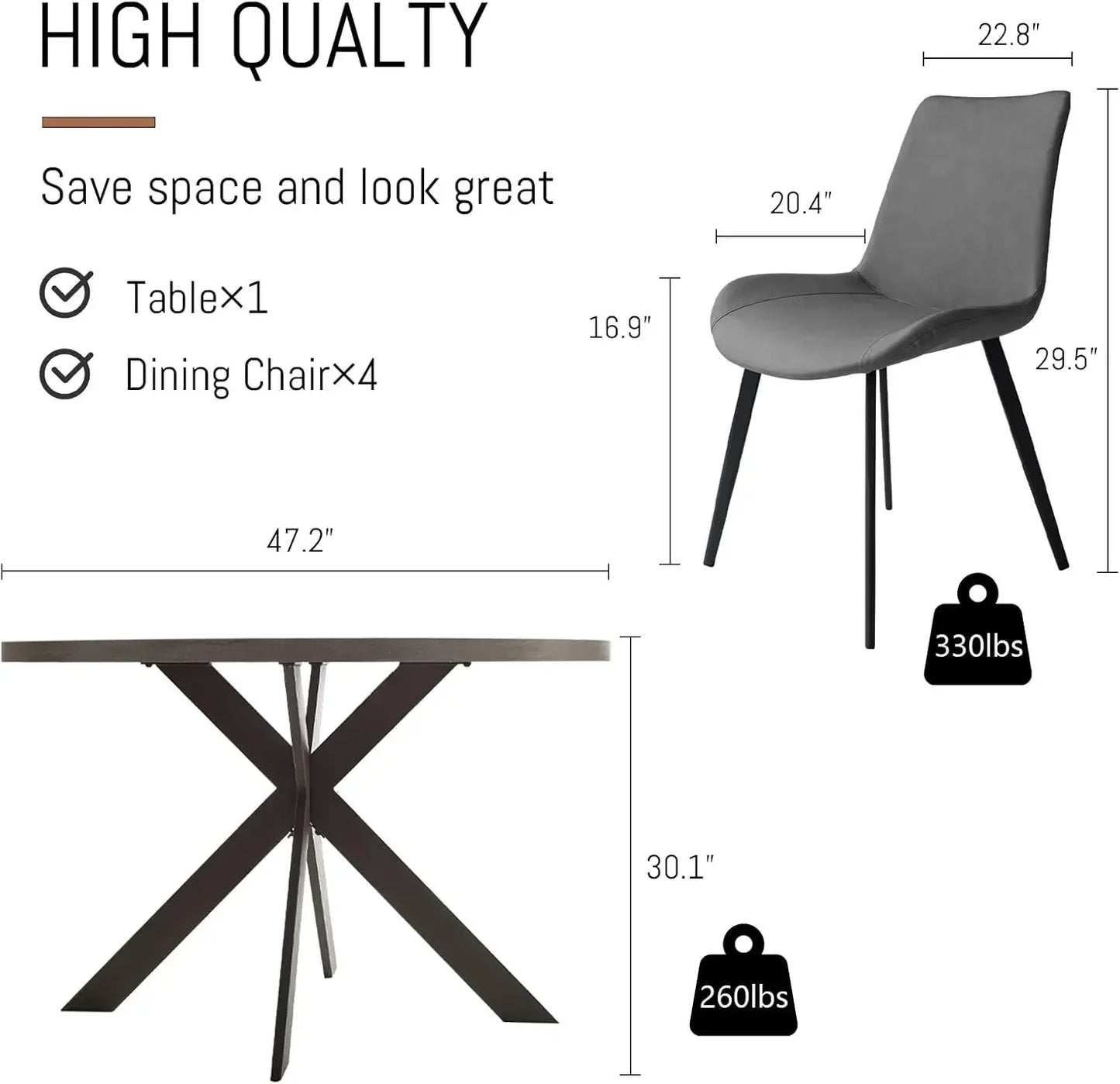 Round Dining Table Set, Mid Century Modern Round Dining Table 47 INCH, Leisure Coffee Table, Saving Space