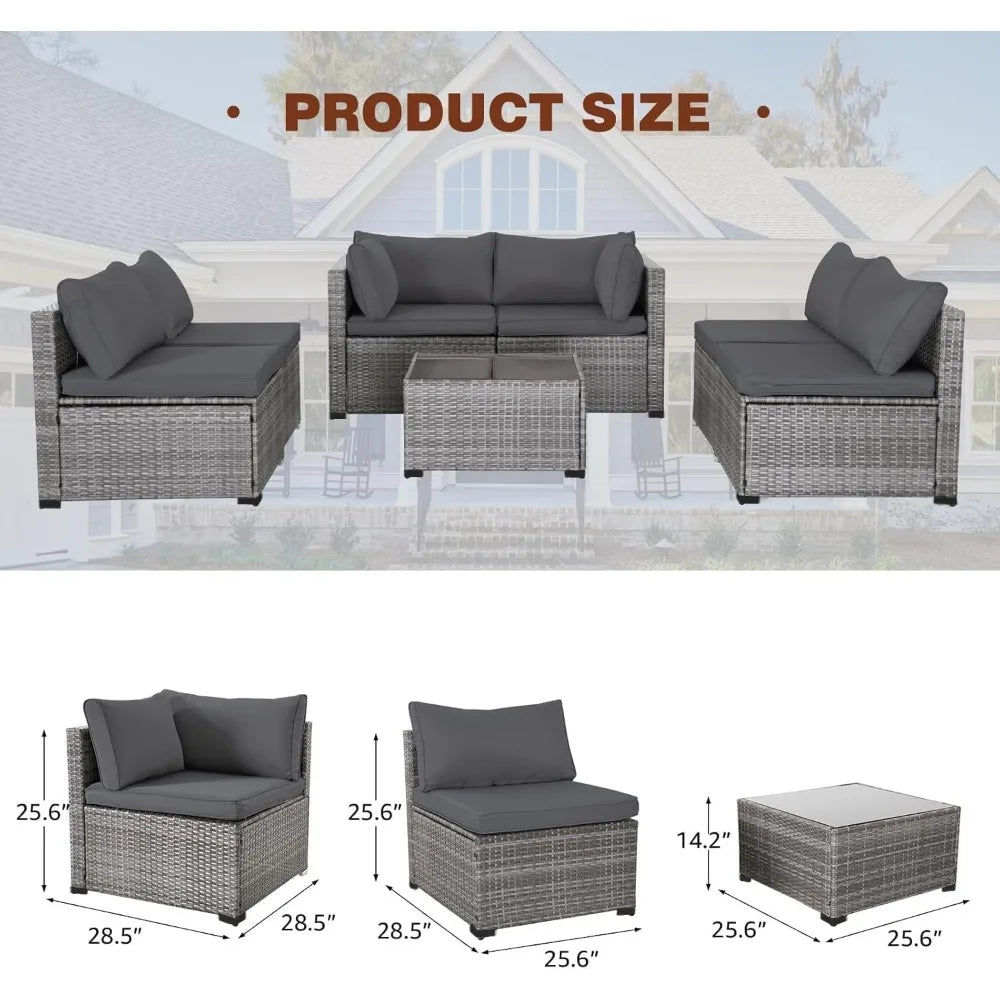 Patio Furniture Set, Modular Patio Set Wicker Outdoor Sectional Sofa Set PE Rattan Wicker Patio Conversation Set with T
