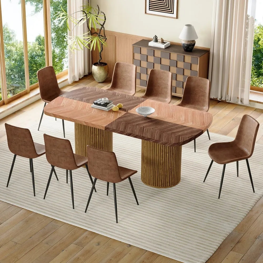 Dining Table Set for 8 - Large 79" Rectangular Kitchen Table Set for 8 with Cushioned Chairs,Modern Mid-Century Wood Dining Room
