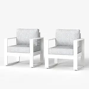 Outdoor Patio Aluminum Chair, Metal Modern Armchair Set of 2 with Washable Thick Cushions