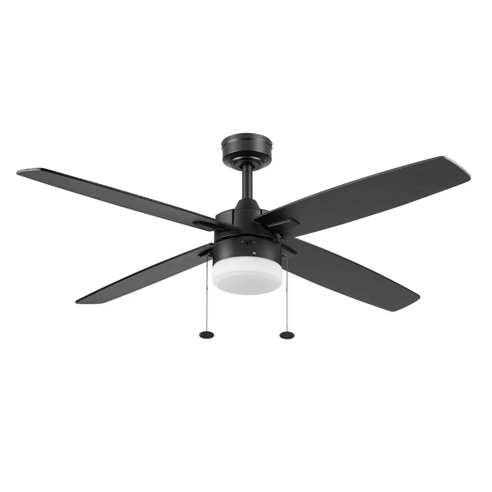 52 Inch Black Indoor Outdoor Ceiling Fan with Light Dimmable 3 Speed Reversible Blades Pull Chains Quiet Air Circulation
